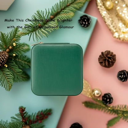 VLANDO Small Travel Jewelry Box Organizer - Mirrored Jewelries Necklaces Rings Earrings Necklace Storage Case, Dark Green - color: a. Dark Green