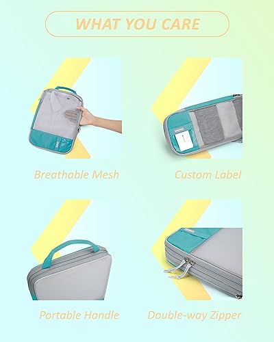 BAGSMART 6 Set /4 Set/2 Set Compression Packing Cubes for Travel, Lightweight Luggage Organizer Bags, Durable Space Saver Bags Travel Essentials - color: Cyan, size: Set of 6