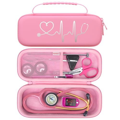 BOVKE Travel Stethoscope Case for 3M Littmann Classic III, Lightweight II S.E, MDF Acoustica Lightweight Stethoscopes, Mesh Pocket for Pen Lights, Medical Scissors and Nurse Accessories, Pink - color: W_Pink