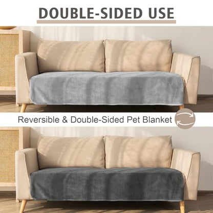 Ameritex Pet Bed Blanket Reversible 100% Waterproof Velvet Super Soft for Sofa and Bed - color: Silvergrey+grey, size: 52x82 Inches
