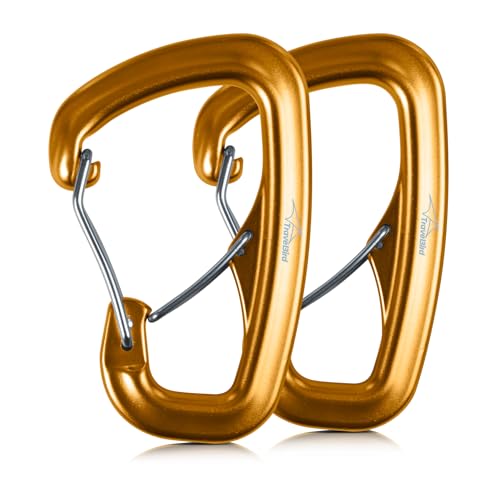 Heavy Duty Carabiner Clip Hook 8KN (1763 lbs), 2 PCS Ultra-Light Aluminum Caribeaners with Double Door D Ring Shape, for Hammock, Camping, Hiking, Backpacking, Dog Leash, Keychain Clip - style: 2#Gold-2pc