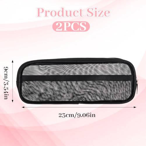 2PCS Mesh Makeup Brush Bag with Zipper, 9x3.5x0.79in Nylon Clear Travel Toiletry Bag Portable Cosmetics Organizer Travel Makeup Brush Pouch Storage Bags