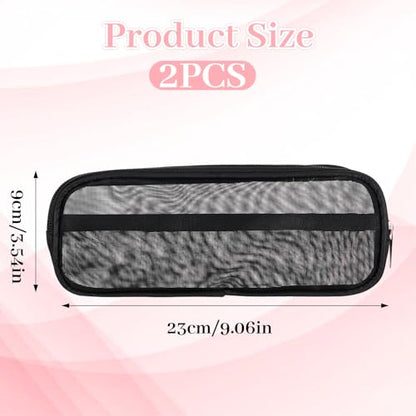 2PCS Mesh Makeup Brush Bag with Zipper, 9x3.5x0.79in Nylon Clear Travel Toiletry Bag Portable Cosmetics Organizer Travel Makeup Brush Pouch Storage Bags