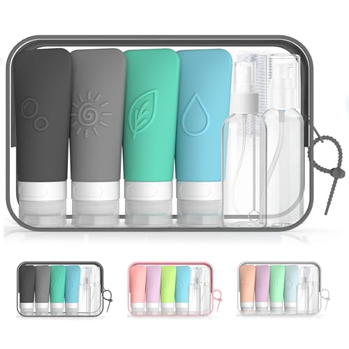 16-Piece Silicone Travel Bottles Set – TSA Approved Leakproof Toiletry Kit with Flat Easy-Squeeze Bottles, Pump & Spray, Waterproof Bag - color: 16A-Blue, size: 16