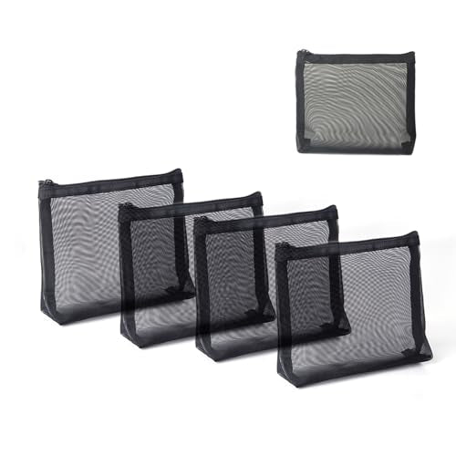 patu Widened Zipper Mesh Bags, Size M, 7" x 5.5" x 2", 5 Pieces, Beauty Makeup Cosmetic Accessories Organizer, Travel Toiletry Kit Set Storage Pouch, Black - size: M, Widened (7" x 5.5" x 2", 5 pcs)