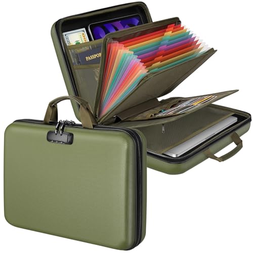 Fireproof Document Organizer Bag, 5200℉ File Organizer Safe Box, Hard Shell Document Bag with 13 Pocket Accordion File Folder - color: 5200℉-green