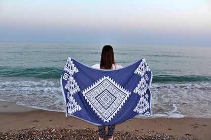 Bersuse 100% Cotton Yucatan Turkish Towel - 39x71 Inches, Dark Blue - color: Dark Blue