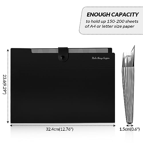 SKYDUE 8 Pockets Accordion File Organizer, Expanding File Folders, Portable Document Paper Organizer, A4 Letter Size, Snap Closure, Pack of 4 - color: Black Blue Red Green
