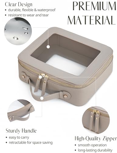 Popvibe Clear Makeup Bag Travel Cosmetic Case Transparent Toiletry Bag with Zipper, Portable Make Up Organizer Traveling Compact Car Bag for Essentials - color: Stone, style: Large Luxe