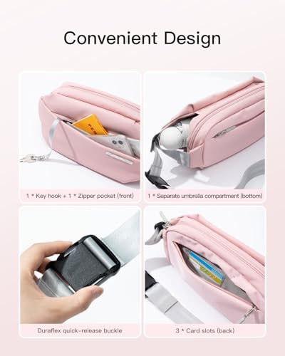 Inateck Sling Bag X, Multi-pocket Crossbody Shoulder Chest Bag with Adjustable Shoulder Strap, Water-resistant Waist Fanny Pack for Men, Women, Travel, Daily Use, Cycling, Hiking, Pink, Large - color: Pink, size: Large