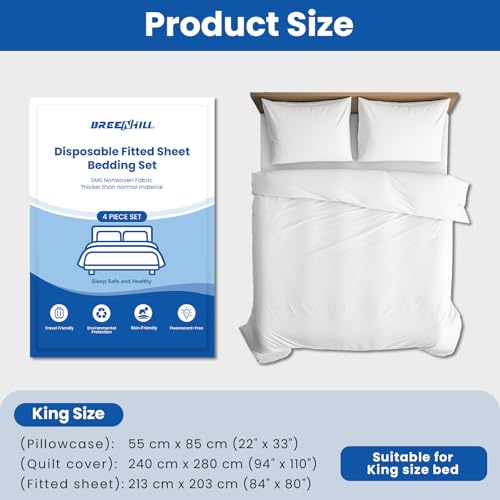 6 Pack Disposable Bed Sheets Fitted Sheet King Size, Disposable Travel Sheet for Hotel with Quilt Cover and Pillowcase,Disposable Sheets for Travel - size: King size, 6-Pack