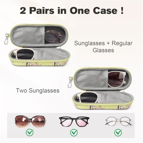 Double Eyeglasses Case, Dual Glasses Sunglasses Organizer with Zipper Closure, Eyewear Storage Box for Men Women Travel - color: Cherry Blossom
