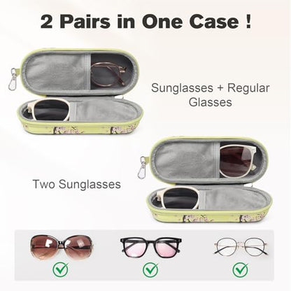 Double Eyeglasses Case, Dual Glasses Sunglasses Organizer with Zipper Closure, Eyewear Storage Box for Men Women Travel - color: Cherry Blossom