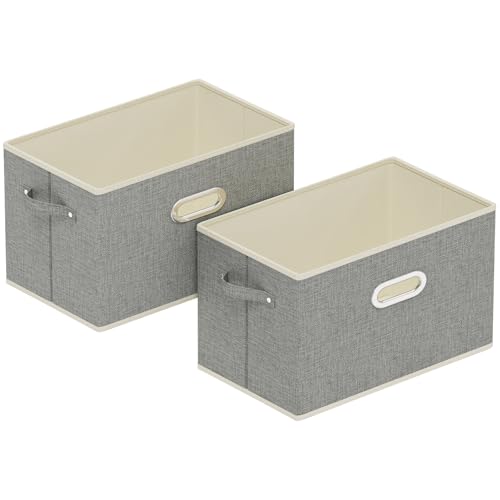 Fabric Open Storage Bins with Metal Handles, Collapsible Organizer Baskets, Foldable Cube Boxes for Shelves, Closet, Living Room, 15x9.8x9.8in, Grey, 2 Pack - color: Grey, size: 15x9.8x9.8 in(2 Pack)
