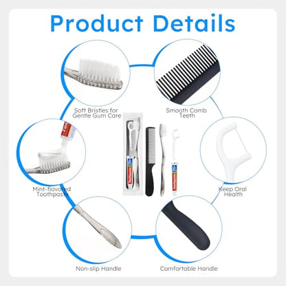 Travel Toothbrushes with Toothpaste, Disposable Toothbrushes, Hygiene Kits in Bulk with Floss Picks, Combs, Individually Packaged, Suitable for Home, Travel, and Hotels (15-Pack)