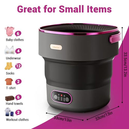 13L Portable Mini Washing Machine with Spin Dryer, Collapsible Small Washer for Baby Clothes & Underwear, 3 Deep Cleaning Modes, Foldable Laundry Tub for Apartment, RV, Travel, Camping (Black Purple)