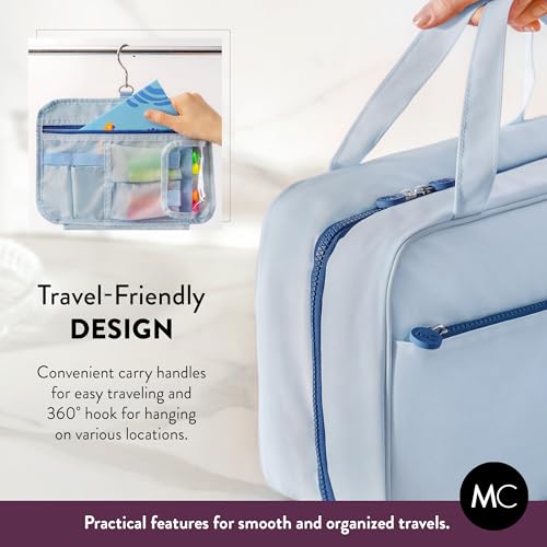 Kids Travel Organizer – Multi-Compartment, Water-Resistant Hanging Bag for Toys, Snacks, & Activities - Compact, Lightweight Design with Hook & Carry Handle - Perfect for Travel Use (Blue, Large) - color: Blue, size: Large