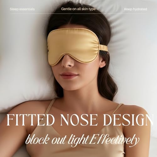 Silk Satin Sleeping Eye Mask, Gold Sleep Eye Mask Night Blindfold for Women and Men, Soft Breathable Blackout Eyeshade Eye Cover for Travel, Wedding Bridesmaid Gift - color: Gold