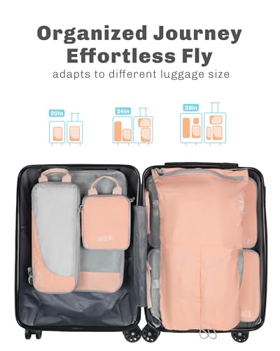Hynes Eagle 6 Set/ 4 Set/ 2 Set Compression Packing Cubes Travel Essentials Lightweight Nylon Luggage Suitcase Organizer Bag Light Pink 6PCS - color: Light Pink-6 PCS