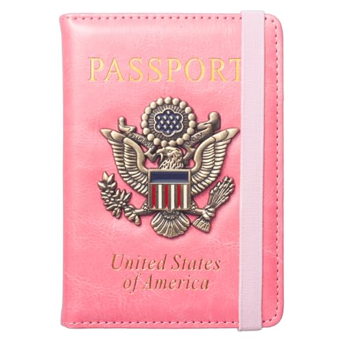 Passport Holder for Travel Women, RFID Blocking Passport Wallet Cover Case, Waterproof Leather Travel Wallet, Document Protector for Traveling Accessories-Hot Pink - color: Hot Pink
