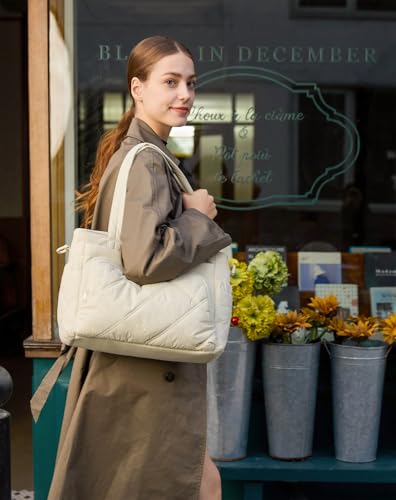 BAGSMART Lunch Bag Women Large Lunch Box Insulated Tote Bag with Multi-Pockets Quilted Puffy Tote for Work, Outdoors - color: 05-Gray
