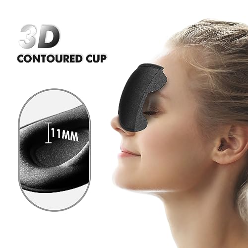 Sleep Eye Mask for Men Women, Sleeping Mask for Side Sleeper, Travel Blackout Night Blindfold Eye Shade Cover with Adjustable Strap (Ebony) - color: Ebony