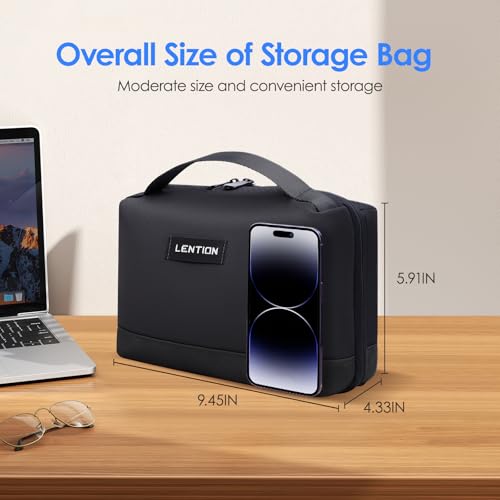 LENTION Premium Electronics Organizer Case with Handle, Large Multi-Compartment Travel Tech Bag for Tablet, Macbook Chargers, Cables, AirPods, Hard Drive Case Waterproof Travel Accessory(M372 Black) - color: Black