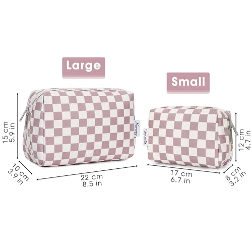Narwey Checkered Makeup Bag Pink Travel Cosmetic Bag Organizer Toiletry Bag Make Up Bags with Compartments for Women Girls (Large, Dusty Rose Checkerboard) - color: YB-Dusty Rose Checkerboard, style: Large