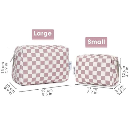 Narwey Checkered Makeup Bag Pink Travel Cosmetic Bag Organizer Toiletry Bag Make Up Bags with Compartments for Women Girls (Large, Dusty Rose Checkerboard) - color: YB-Dusty Rose Checkerboard, style: Large