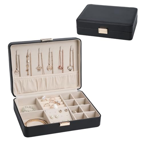 Jewelry Box Travel Jewelry Organizer Case for Women | Portable Storage for Earrings, Necklaces, Rings, Bracelets Gift Ready Box Black - color: Black14