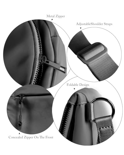 Crescent Bag for Women and Men, Fashion Medium Nylon Folding Crescent Moon Bag Single Shoulder Bag with Adjustable Strap - color: Black Grey
