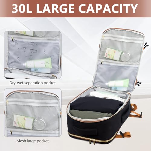 Travel Laptop Backpacks, 30L Carry On Backpack with 3 Packing Cubes, Travel Backpack for Women Airline Approved, Overnight Weekender Backpacks, Black - color: Black