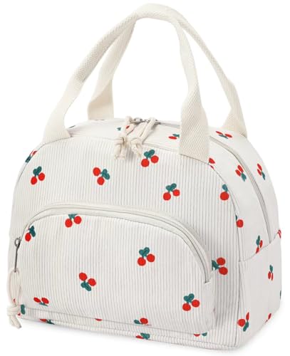 Lunch Bag Women Lunch Box for Women Adult Cute Insulated Lunch Bag Small Cooler Lunch Tote Bags for Work Picnic Travel (Beige-Cherry) - color: Beige-Cherry