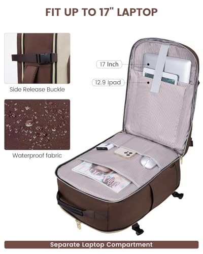 LOVEVOOK 40L Travel Backpack for Women & Men, Airline Approved Carry On Luggage with 3 Packing Cubes, TSA Overnight Bags, Waterproof Personal Item Bag, Weekender Essentials Backpacks fits 17" Laptop - color: Coffee-beige-black, size: Large