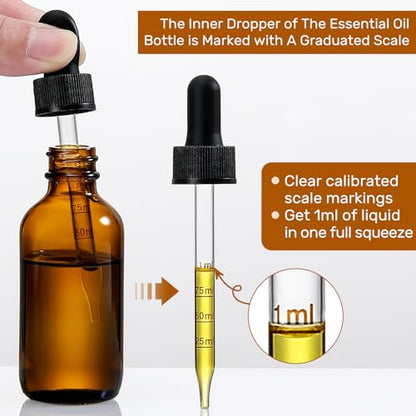 4 Pack 1 oz Glass Dropper Bottles with Measured Dropper - 30ml Dark Amber Tincture Bottles with Graduated Calibrated Glass Eye Droppers (1ml) for Essential Oils, Liquids - Leakproof Travel Bottles - style: Measured Dropper