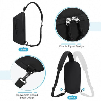 Small Sling Bag with RFID Blocking, Mini Fanny Pack for Women and Men, Convertible Crossbody Anti Theft Chest Bag for Travel Hiking Running, Black - color: Black