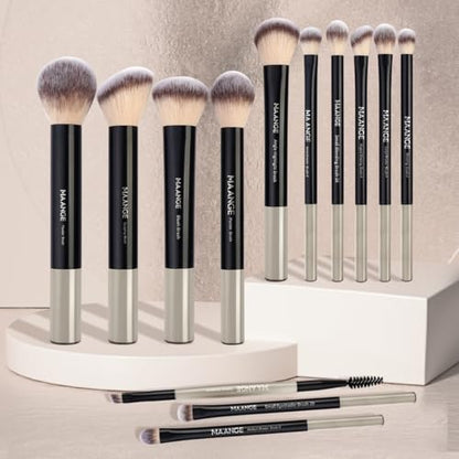 MAANGE 13 PCS Makeup Brushes Professional Make Up Brushes Premium Synthetic Powder Concealers Brushes Travel Makeup Brush Set with Case (Black) - color: Black