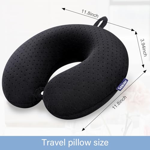 Black Travel Neck Pillow Memory Foam Airplane Pillow for Neck and Head Support Soft Portable U Shape Neck Pillow for Plane, Car & Home Office Use - color: Black