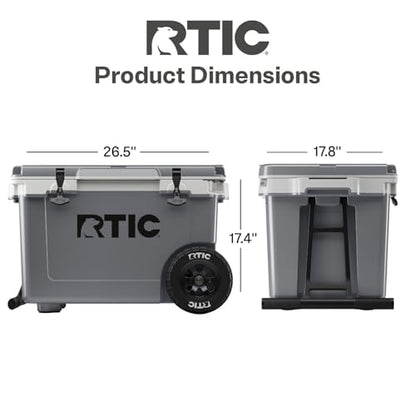 RTIC 52 Quart Ultra-Light Wheeled Hard Cooler Insulated Portable Ice Chest Box for Beach, Drink, Beverage, Camping, Picnic, Fishing, Boat, Barbecue, 30% Lighter Than Rotomolded Coolers - color: Dark Grey & Cool Grey