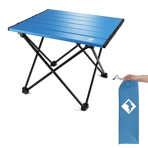 VILLEY Portable Camping Side Table, Ultralight Aluminum Folding Beach Table with Carry Bag for Outdoor Cooking, Picnic, Camp, Boat, Travel - color: Blue, size: Small 16'', style: Regular