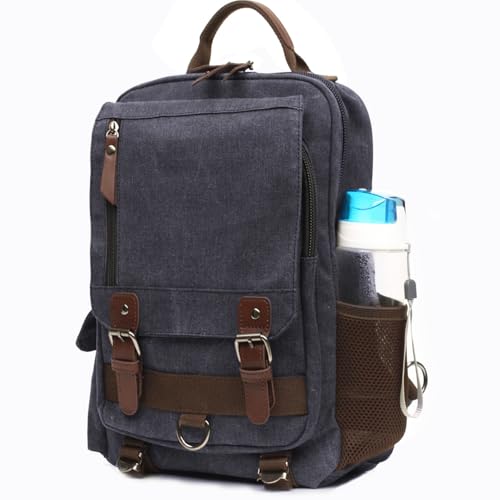 mygreen Canvas Cross Body Messenger Bag Shoulder Sling Backpack Travel Rucksack - color: Black, size: Large
