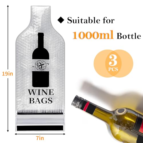 Wine Bags for Travel, 3 Set Reusable Wine Bottle Travel Protector Bags, Double Layer Leak Proof Wine Travel Bags for Wine Bottles Airplane Car Cruise Safety Impact Resist, Wine Sleeves for Suitcase