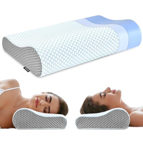 Memory Foam Pillows Neck Pillow Bed Pillow for Sleeping, Ergonomic Cervical Pillow for Neck and Shoulder Pain Relief,Orthopedic Contour Pillow for Side Back Stomach Sleeper(Blue&Grey) - color: Blue&grey