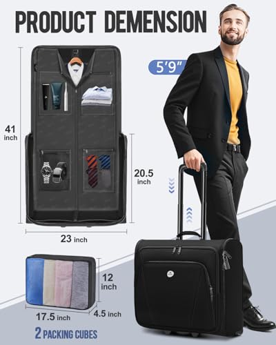 MATEIN Rolling Garment Bag with 2 Packing Cubes, Large Check-in Travel Garment Bags with 17.3 Inch Laptop Compartment, Wrinkle Free Wheeled Business Softside Suitcase Luggage for Men and Women, Black - color: Black, size: Large - Checked