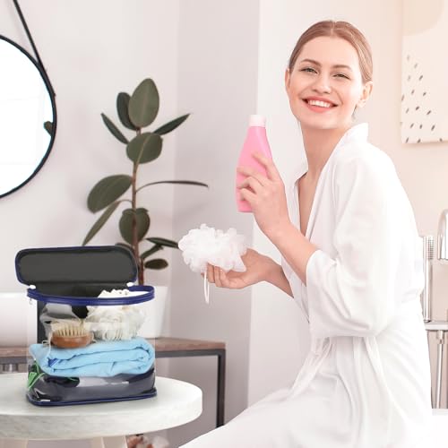 HAOGUAGUA Heavy Duty Leak Proof Clear Travel Bags for Toiletries, Transparent Makeup Cosmetic Bag with Zipper and Handle (1PCS BLUE, Large) - color: 1PCS BLUE