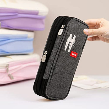 Large Capacity Pencil Case, Expandable Stationery Bag with Zipper compartments, Aesthetic Pencil Case Pouch for Office College School Students Teen Girls Boys - color: Darkgrey