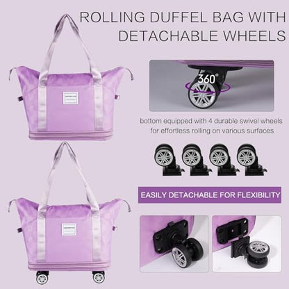 Expandable Rolling Duffle Bag - Large Carry-On With Spinner Wheels, Foldable Weekend Travel Bag, 28-58L Capacity（Backpack-Purple） - color: Backpack-Purple, style: Backpack