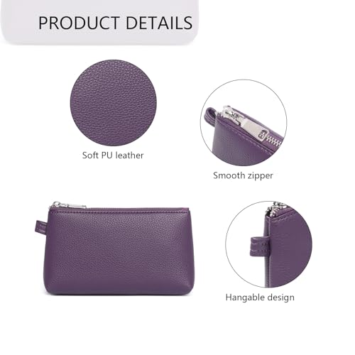 30 Color PU Faux Leather Travel Toiletry Bag for Women, Mini Cosmetic Pouch Organizer with 2 Dividers, Easy Clean Makeup Bag for Purse, Gift Idea (PU Faux Leather/Anemone Purple) - color: PU/Anemone Purple