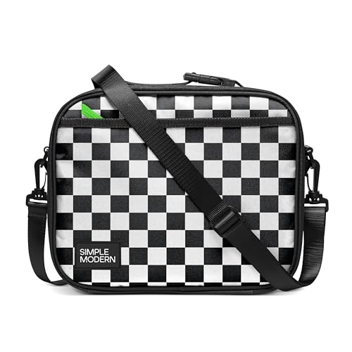 Simple Modern Hadley Lunch Box with Shoulder Strap | Kids & Adults | Insulated Bag with Pockets for Women, Men, Girls, Boys - color: Pattern: Black and White Checkmate