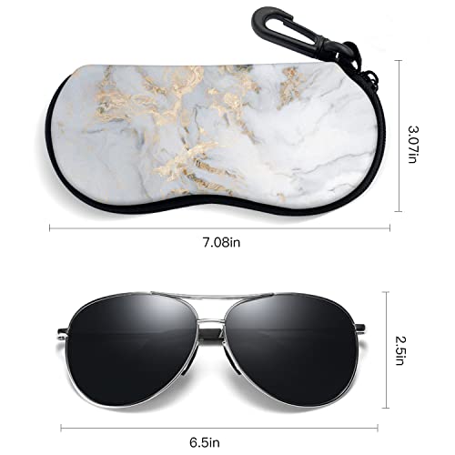 Sunglasses Soft Case with Carabiner Ultra Light Neoprene Zipper Glasses Case - color: White Marble